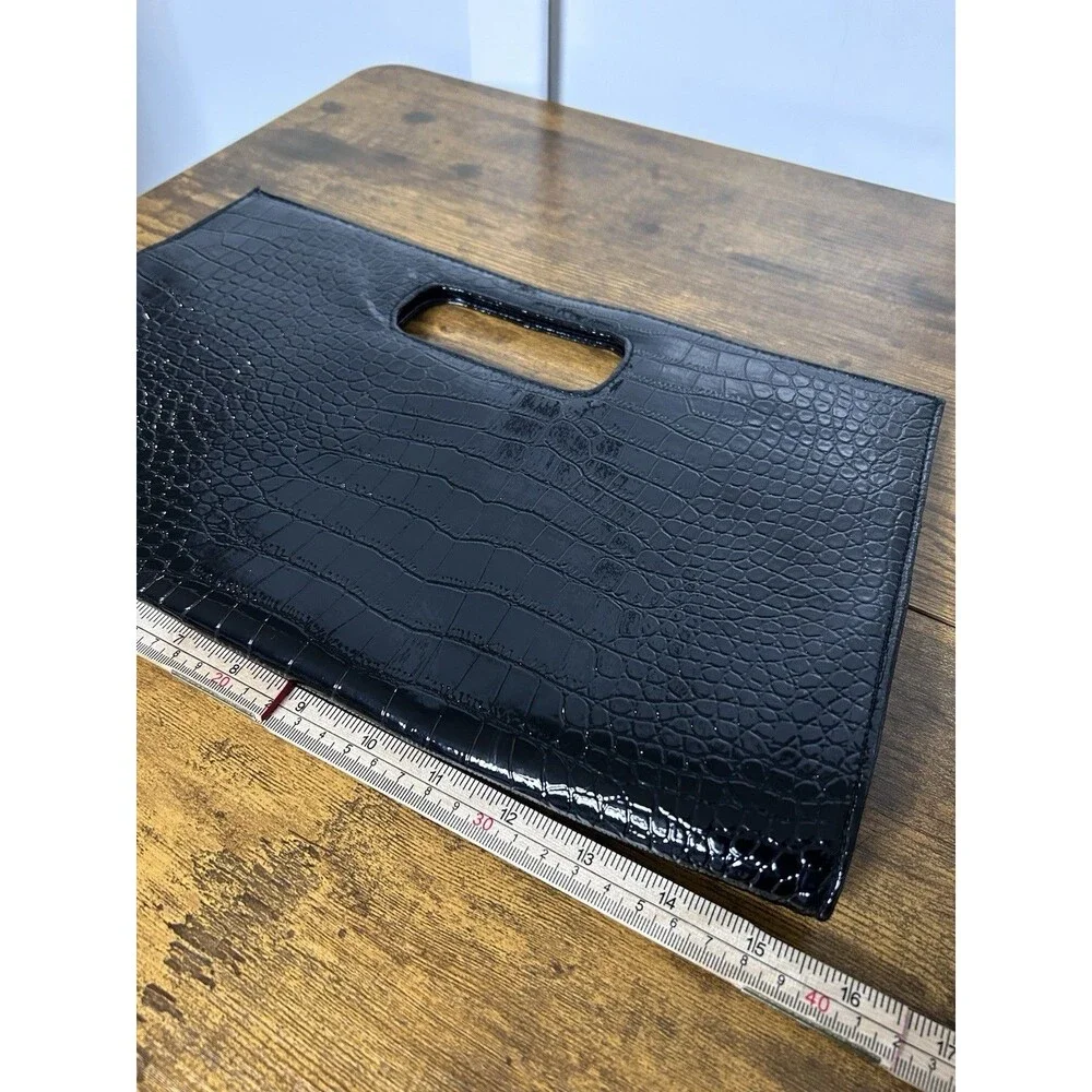Vintage Giannini Patent BlackCroc Embossed Envelope Clutch Purse Minimalist Chic